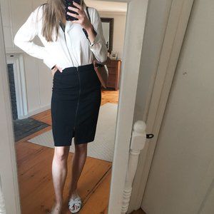 Ann Taylor Factory Black Zipper Detail Pencil Skirt
